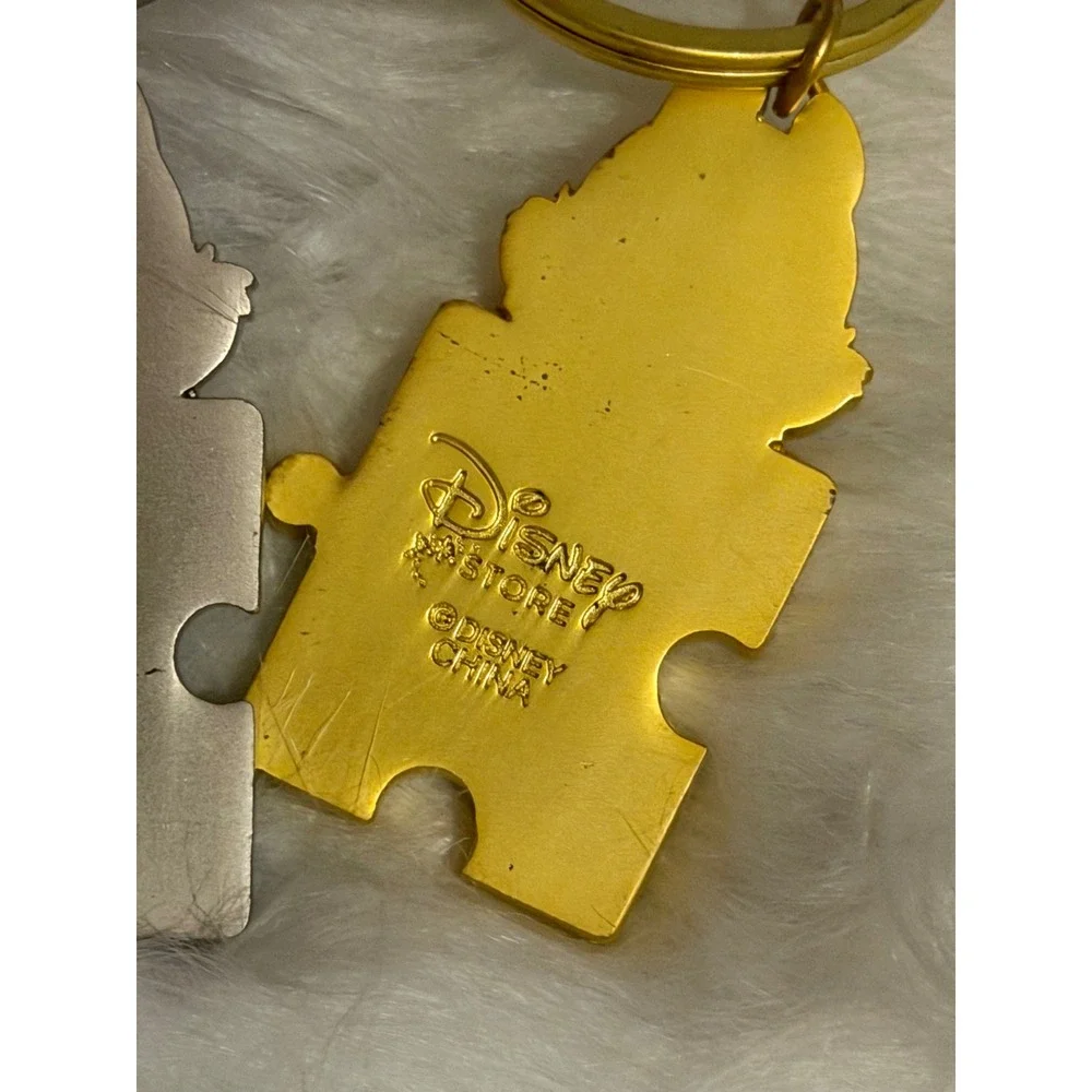 Disney Store Chip and Dale Best Friends Puzzle Piece Keychain Set Gold Silver